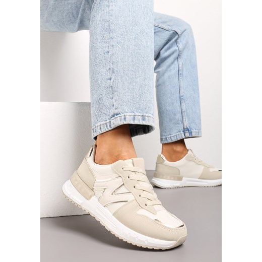 Beżowe Sneakersy z Klasycznym Sznurowaniem i Wstawkami z Siateczki Veloraa Renee 37 renee.pl