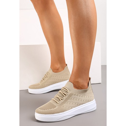 Beżowe Buty Sportowe z Cholewką w Skarpetkowym Stylu Timotta ze sklepu renee.pl w kategorii Buty sportowe damskie - zdjęcie 173217478
