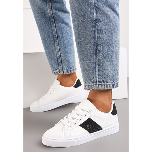 Biało-Czarne Sneakersy ze Wstawkami Pokrytymi Cyrkoniami Almarie ze sklepu renee.pl w kategorii Buty sportowe damskie - zdjęcie 173220688