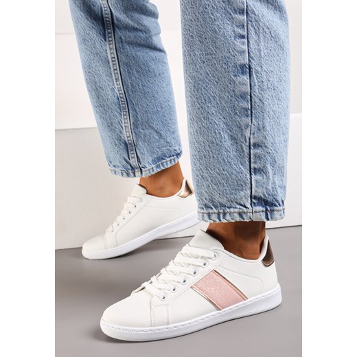 Biało-Różowe Sneakersy Sznurowane Ozdobione Brokatem Vistasta Renee 39 renee.pl