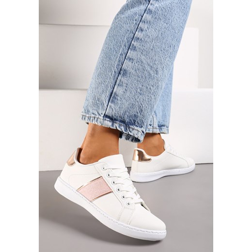 Biało-Różowe Sneakersy Sznurowane Ozdobione Brokatem Vistasta Renee 40 renee.pl