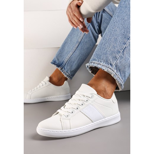 Białe Sneakersy Sznurowane Ozdobione Brokatem Vistasta ze sklepu renee.pl w kategorii Buty sportowe damskie - zdjęcie 173220778