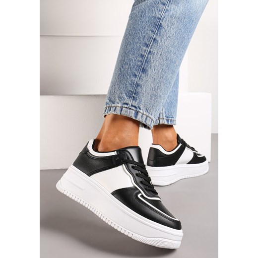 Czarno-Białe Sneakersy na Platformie z Delikatną Perforacją Dairala ze sklepu renee.pl w kategorii Buty sportowe damskie - zdjęcie 173221646