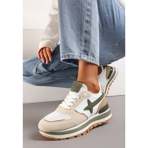 Beżowo-Zielone Sneakersy na Niskiej Platformie z Ozdobnymi Wstawkami na Cholewce Suno ze sklepu renee.pl w kategorii Buty sportowe damskie - zdjęcie 173221867