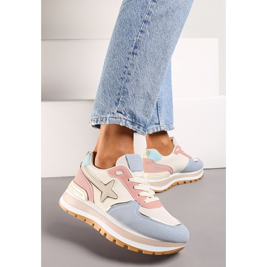 Niebiesko-Różowe Sneakersy na Niskiej Platformie z Ozdobnymi Wstawkami na Cholewce Suno ze sklepu renee.pl w kategorii Buty sportowe damskie - zdjęcie 173221879