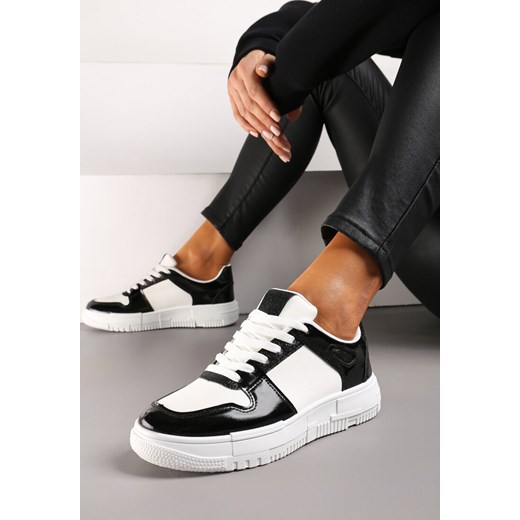 Biało-Czarne Sneakersy na Niskiej Platformie z Brokatem Nuera ze sklepu renee.pl w kategorii Buty sportowe damskie - zdjęcie 173222598