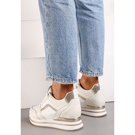 Beżowe Sneakersy na Ukrytym Koturnie Ozdobione Brokatem i Metaliczną Wstawką Renee 38 renee.pl