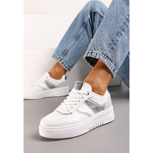 Biało-Srebrne Sneakersy na Platformie z Brokatowymi Akcentami Sellona ze sklepu renee.pl w kategorii Buty sportowe damskie - zdjęcie 173223417
