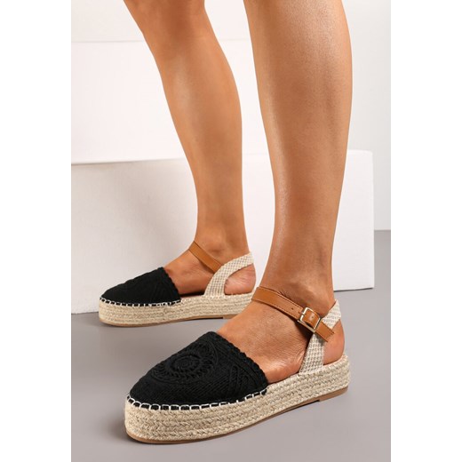 Czarne Espadryle na Niskiej Platformie z Plecionki Zapinane na Sprzączkę Riskada ze sklepu renee.pl w kategorii Espadryle damskie - zdjęcie 173225025