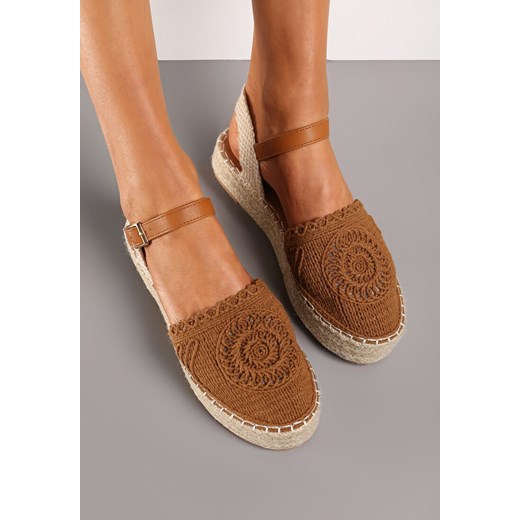 Brązowe Espadryle na Niskiej Platformie z Plecionki Zapinane na Sprzączkę Renee 41 renee.pl