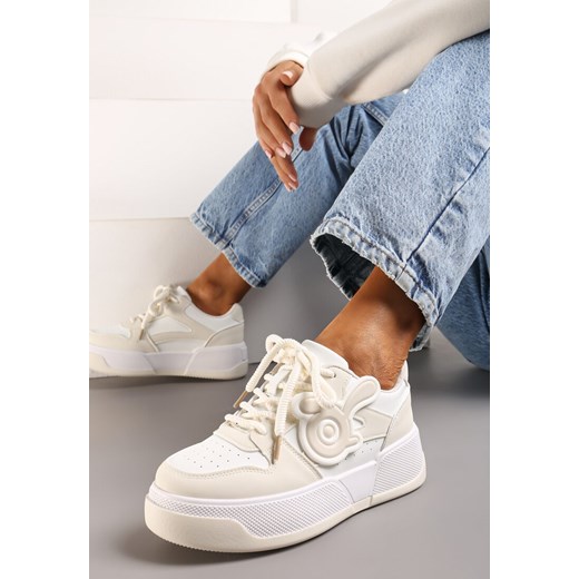 Biało-Beżowe Sneakersy na Niskiej Platformie z Wypukłą Ozdobą Irasa ze sklepu renee.pl w kategorii Buty sportowe damskie - zdjęcie 173225727