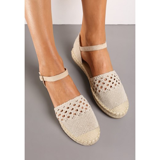 Beżowe Espadryle z Plecionki z Ażurowym Wykończeniem i Sprzączką Assames ze sklepu renee.pl w kategorii Espadryle damskie - zdjęcie 173226686