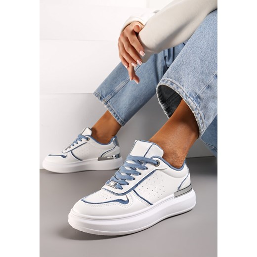Białe Sneakersy Ozdobione Wstawkami z Materiału i Aplikacją z Cyrkonii Eephira ze sklepu renee.pl w kategorii Buty sportowe damskie - zdjęcie 173227578