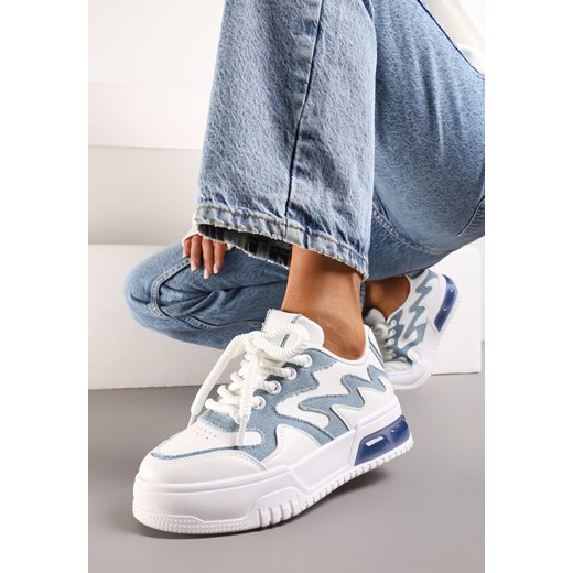 Biało-Niebieskie Sneakersy z Szerokimi Sznurowadłami Ozdobione Tłoczeniami i Wstawką przy Podeszwie Ulares ze sklepu renee.pl w kategorii Buty sportowe damskie - zdjęcie 173228316