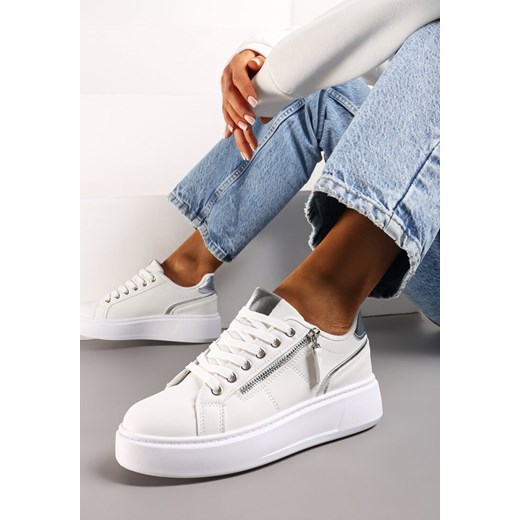 Białe Sneakersy z Ozdobnym Suwakiem i Platformą Iolanna ze sklepu renee.pl w kategorii Buty sportowe damskie - zdjęcie 173230426