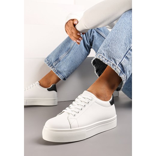 Biało-Czarne Sneakersy z Cholewką przed Kostkę na Platformie Longana ze sklepu renee.pl w kategorii Buty sportowe damskie - zdjęcie 173233149