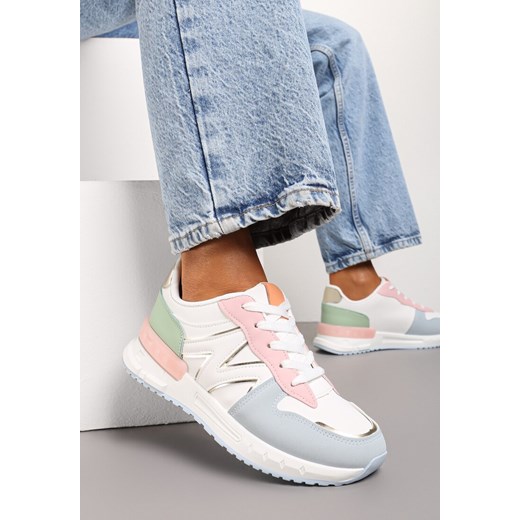 Biało-Niebieskie Płaskie Sneakersy ze Sznurowaniem z Metalicznymi Wstawkami Remarie ze sklepu renee.pl w kategorii Buty sportowe damskie - zdjęcie 173234847