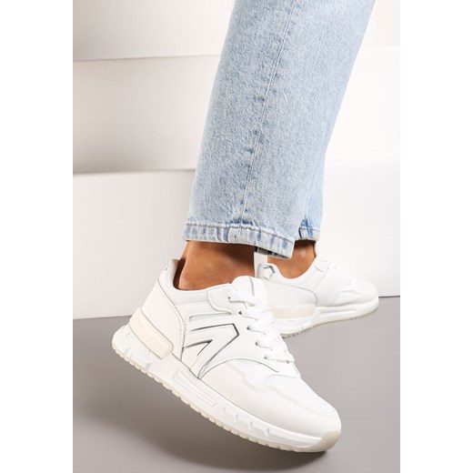 Białe Płaskie Sneakersy przed Kostkę z Ekozamszu ze Sznurowaniami Jrines ze sklepu renee.pl w kategorii Buty sportowe damskie - zdjęcie 173234877
