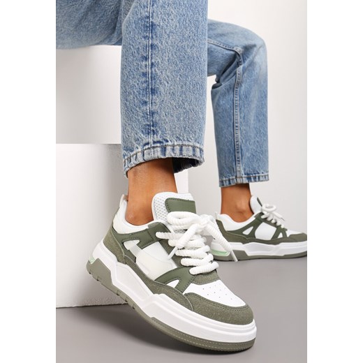 Zielono-Białe Płaskie Casualowe Sneakersy ze Sznurowaniem i Transparentnym Elementem z Tyłu Gamarie ze sklepu renee.pl w kategorii Buty sportowe damskie - zdjęcie 173235117