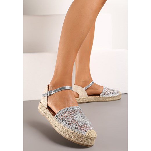 Srebrne Espadryle na Niskiej Platformie Zapinane wokół Kostki z Plecionką Asanipia ze sklepu renee.pl w kategorii Espadryle damskie - zdjęcie 173235858