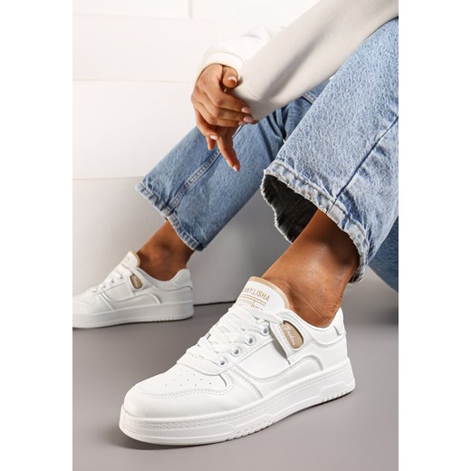 Biało-Beżowe Sneakersy z Cholewką przed Kostkę z Delikatną Perforacją Trissa ze sklepu renee.pl w kategorii Buty sportowe damskie - zdjęcie 173236206