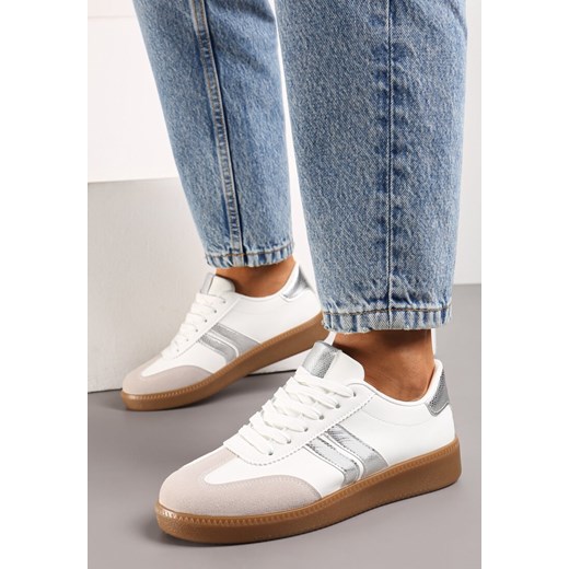 Biało-Srebrne Sznurowane Sneakersy Tenisówki z Kauczukową Podeszwą Gialessa ze sklepu renee.pl w kategorii Buty sportowe damskie - zdjęcie 173238747