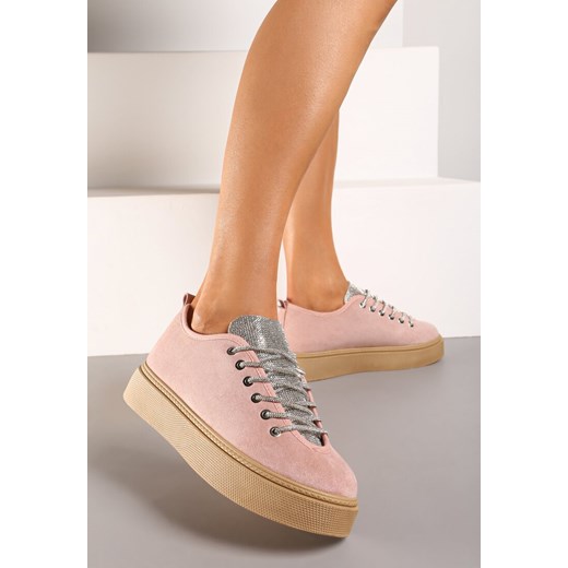 Różowe Sneakersy na Platformie ze Sznurowaniem z Cyrkoniami Oziana ze sklepu renee.pl w kategorii Buty sportowe damskie - zdjęcie 173242756