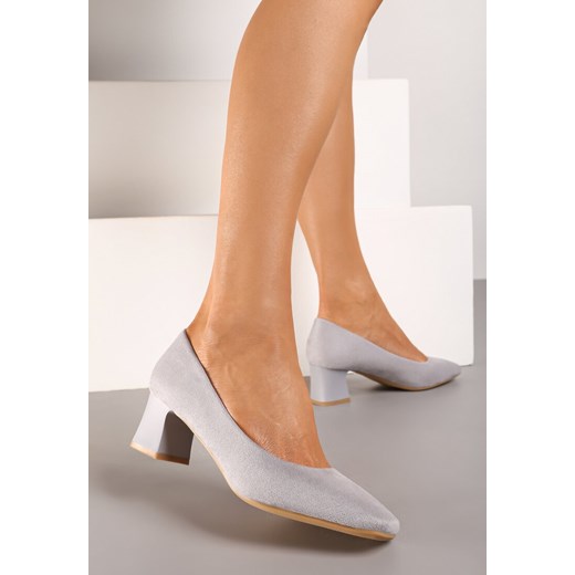 Szare Czółenka z Kwadratowym Noskiem na Słupku z Wyściółką z Ekoskóry Nesha Renee 40 renee.pl