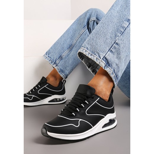 Czarno-Białe Sneakersy przed Kostkę z Podeszwą Typu Air z Imitacji Skóry Ialoella ze sklepu renee.pl w kategorii Buty sportowe damskie - zdjęcie 173243356