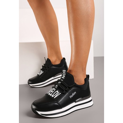Czarne Wsuwane Sznurowane Sneakersy na Platformie Aplemia ze sklepu renee.pl w kategorii Buty sportowe damskie - zdjęcie 173246836