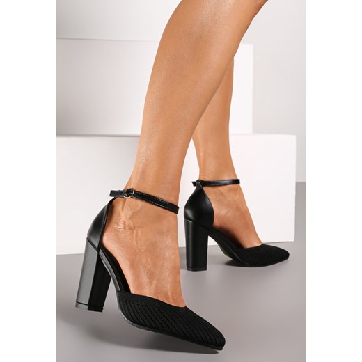 Czarne Czółenka z Ekoskóry Zapinane przy Kostce ze Słupkowym Obcasem Dimlli Renee 37 renee.pl