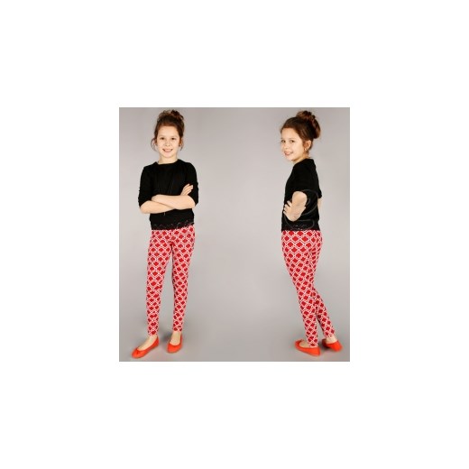 Szalone wzorzyste dziewczęce legginsy 116 - 158 lgg13 czerwone blumore-pl