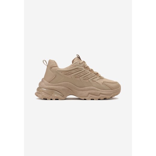 Ciemnobeżowe Sneakersy na Tłoczonej Podeszwie z Siateczkowymi Wstawkami Amrogia Renee 38 renee.pl