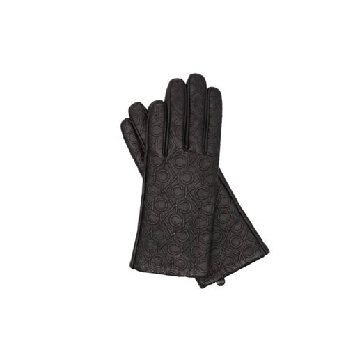 Calvin Klein Skórzane rękawiczki RE-LOCK DEBOSSED | z dodatkiem wełny ze sklepu Gomez Fashion Store w kategorii Rękawiczki damskie - zdjęcie 173266625
