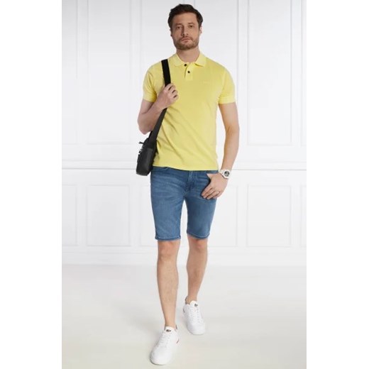 T-shirt męski BOSS HUGO casual żółty z bawełny z krótkim rękawem