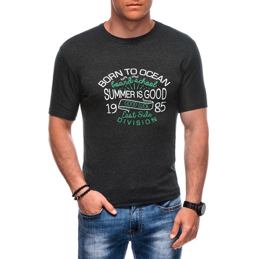T-shirt męski z nadrukiem 1959S - grafitowy ze sklepu Edoti w kategorii T-shirty męskie - zdjęcie 173276668