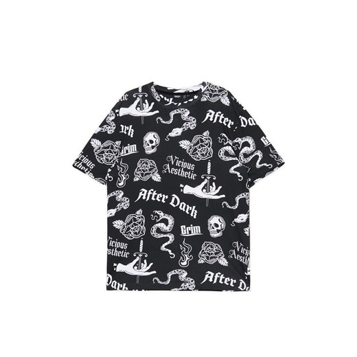 Cropp - T-shirt z punkrockowym nadrukiem - czarny Cropp XS Cropp