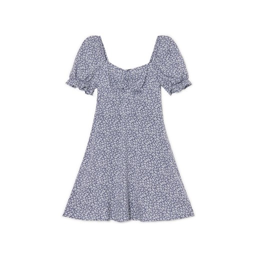 Cropp - Sukienka mini z kwiatowym wzorem all over - surowy granatowy Cropp XL Cropp