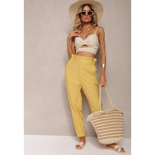 Żółte Klasyczne Spodnie z Elastyczną Talią Paper Bag Targea ze sklepu Renee odzież w kategorii Spodnie damskie - zdjęcie 173277837