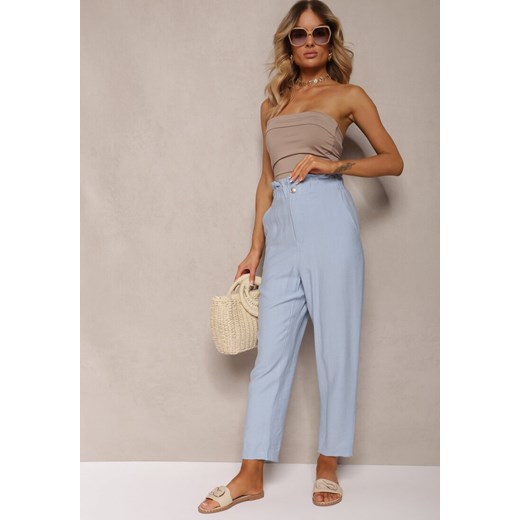 Jasnoniebieskie Klasyczne Spodnie z Elastyczną Talią Paper Bag Targea ze sklepu Renee odzież w kategorii Spodnie damskie - zdjęcie 173277839
