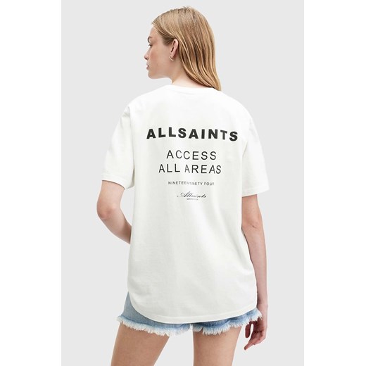 Bluzka damska AllSaints z krótkimi rękawami biała z okrągłym dekoltem 