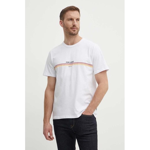 Pepe Jeans t-shirt bawełniany ADUR męski kolor biały z nadrukiem PM509427 ze sklepu ANSWEAR.com w kategorii T-shirty męskie - zdjęcie 173280856