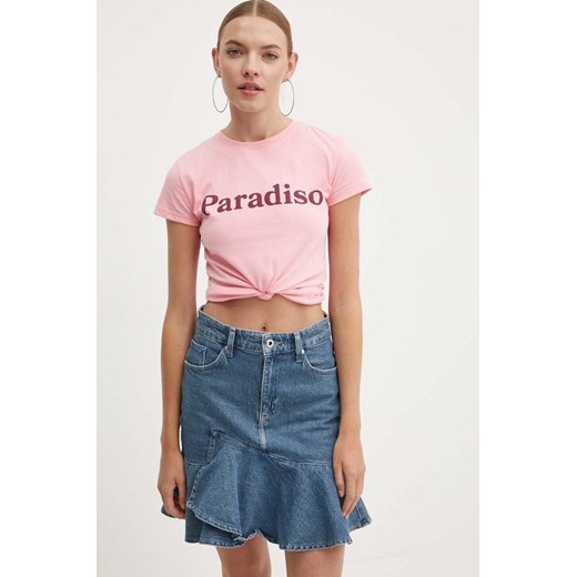 Drivemebikini t-shirt bawełniany Paradiso damski kolor różowy cold shoulder ze sklepu ANSWEAR.com w kategorii Bluzki damskie - zdjęcie 173281048