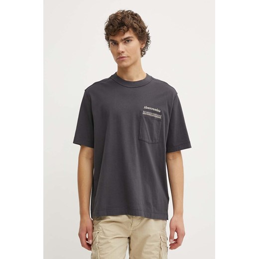 T-shirt męski szary Abercrombie & Fitch z krótkim rękawem na wiosnę 