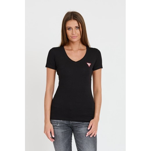 GUESS Czarny t-shirt Mini Triangle Tee, Wybierz rozmiar XS ze sklepu outfit.pl w kategorii Bluzki damskie - zdjęcie 173281538