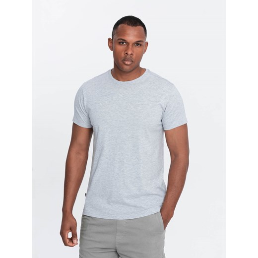Męski klasyczny bawełniany T-shirt BASIC - szary melanż V5 OM-TSBS-0146 ze sklepu ombre w kategorii T-shirty męskie - zdjęcie 173283677