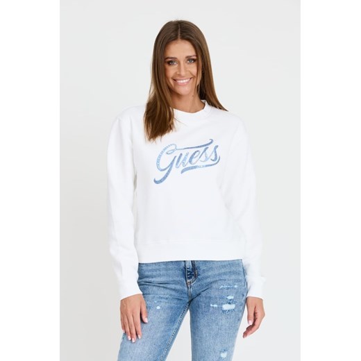 GUESS Biała bluza z cyrkoniami, Rozmiar L ze sklepu outfit.pl w kategorii Bluzy damskie - zdjęcie 173284208
