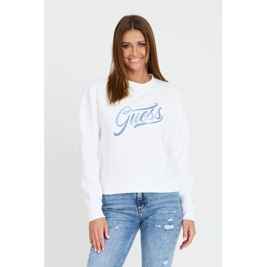 GUESS Biała bluza z cyrkoniami, Wybierz rozmiar XL ze sklepu outfit.pl w kategorii Bluzy damskie - zdjęcie 173284208