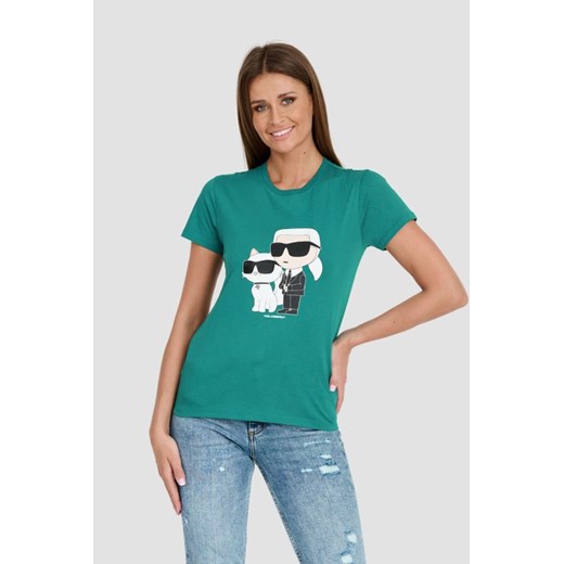 KARL LAGERFELD Turkusowy t-shirt Ikonik 2.0, Rozmiar S ze sklepu outfit.pl w kategorii Bluzki damskie - zdjęcie 173284426