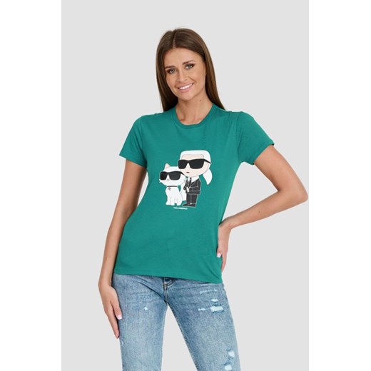 KARL LAGERFELD Turkusowy t-shirt Ikonik 2.0, Wybierz rozmiar L ze sklepu outfit.pl w kategorii Bluzki damskie - zdjęcie 173284426